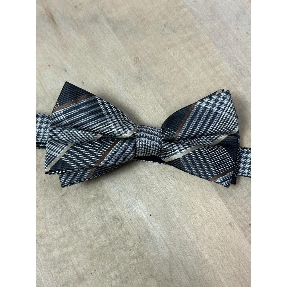 Hermoso Bow Tie Mens One Size‎ Black Gray Plaid Houndstooth Adjustable Neckwear